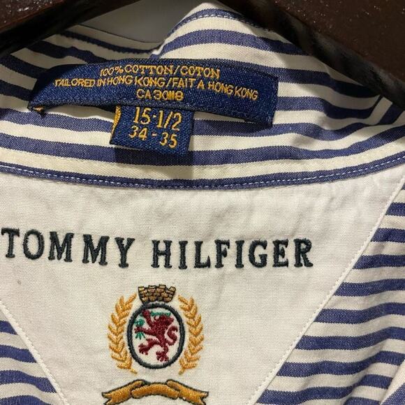 TOMMY HILFIGER Short Mens Striped Button Down Oxford Long Sleeve 34-35 - Picture 3 of 5